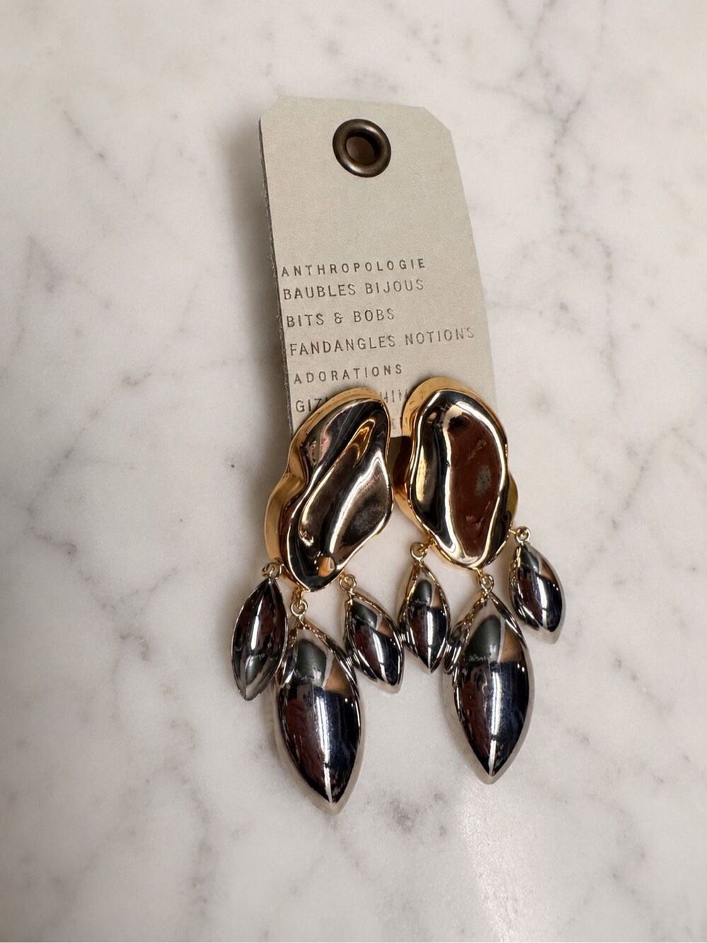 By Anthropologie NWT Drippy Teardrop Dangle Earrings Gold Silver Statement